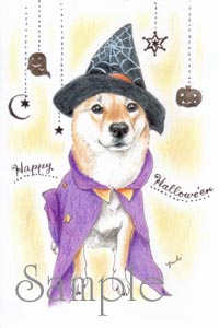 【その他の柴犬グッズ】柴犬ポストカード　【赤柴-14】　ハロウィン＜2＞の画像