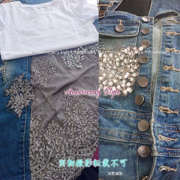 デニムサロペット S-2XL マキシワンピース ＆ 半袖 Tシャツ or 長袖 黒ニットソー セットアップ 花柄 刺繍 レース T865956 レディースの画像