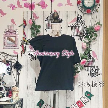 アシンメトリー トップス S-XL 黒 白 一部即納 半袖 Tシャツ ゆったり ラウンドネック 2127246 デザイン 個性的 森ガール カットソー 丸襟の画像