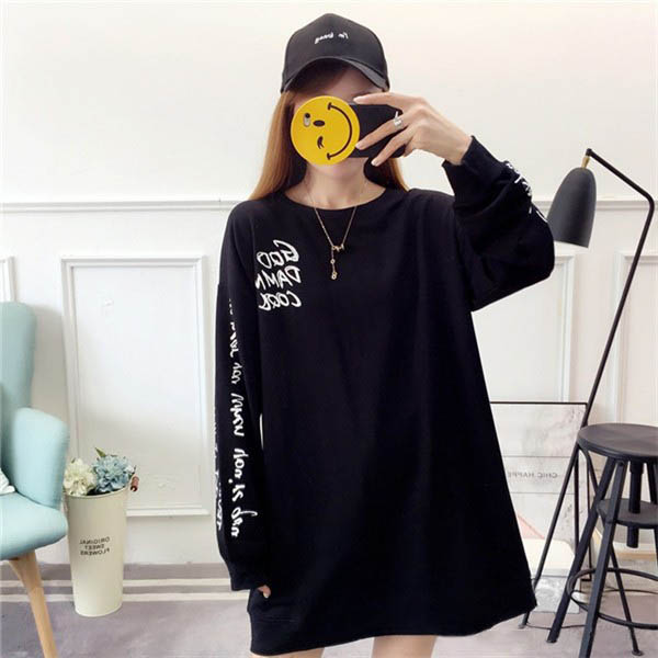 【黒XXL即納】 Tシャツ M-XXL 白 黄 ピンク ダメージ 穴開き カットソー トレーナー hm0216 レディース 大きいサイズ 長袖 秋新作の画像