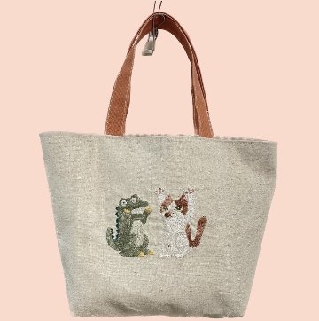 ハンドメイド猫さん刺繍のミニトート画像