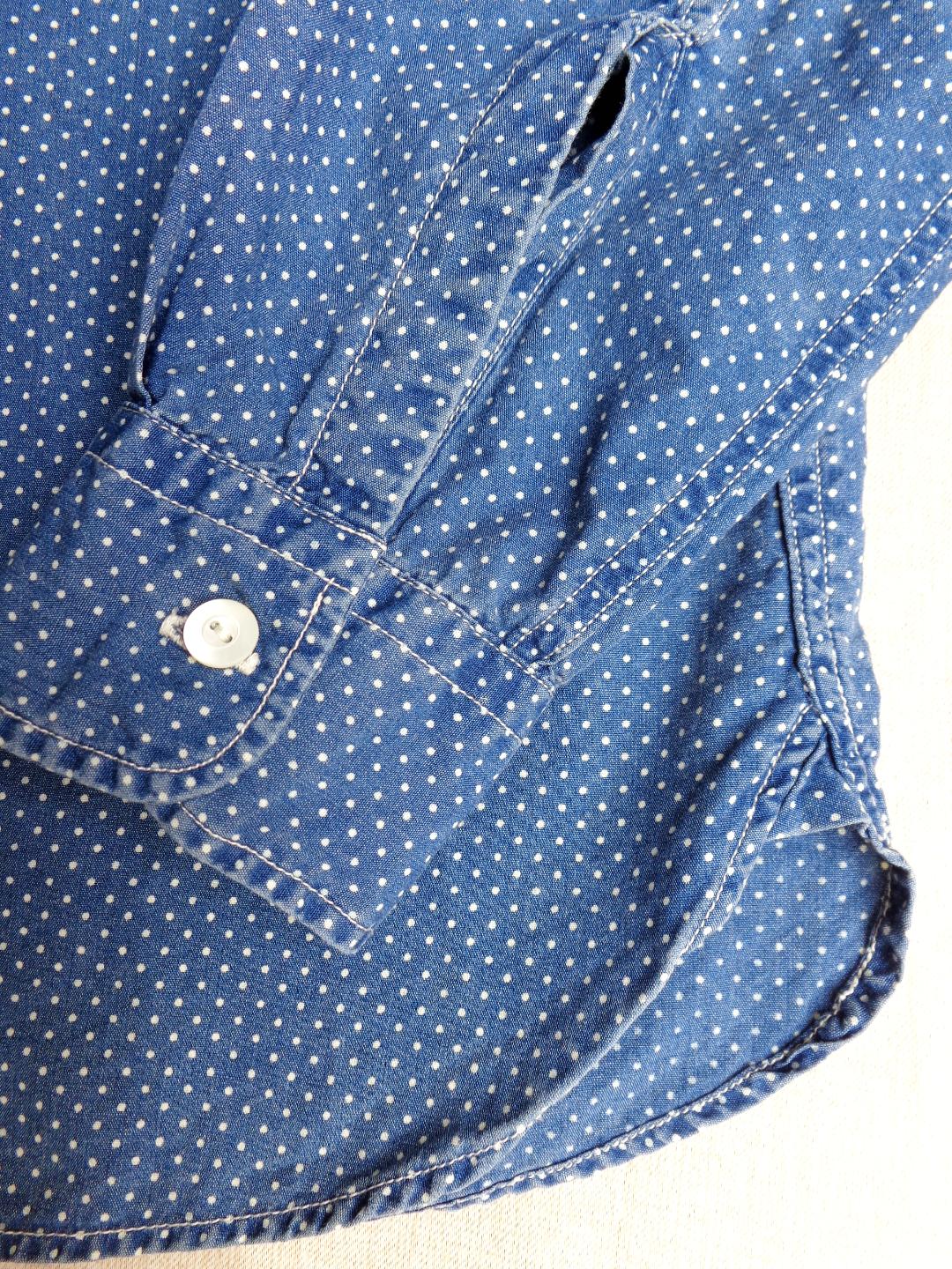 ラルフローレン Ralph Lauren インディゴ染め 水玉 シャツ ポルカドッツ ワークシャツ （USED品）画像
