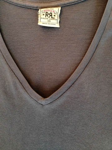 RRL ダブルアールエル Ralph Lauren ラルフローレン Vネック Tシャツ S チューブ ネイビー 紺（USED品）画像
