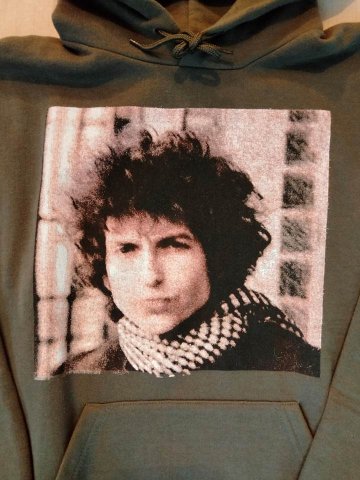 ボブ・ディラン Bob Dylan スウェット パーカー オリーブグリーン M マーク・ノップラー 長袖 フード シャツ（USED品）画像