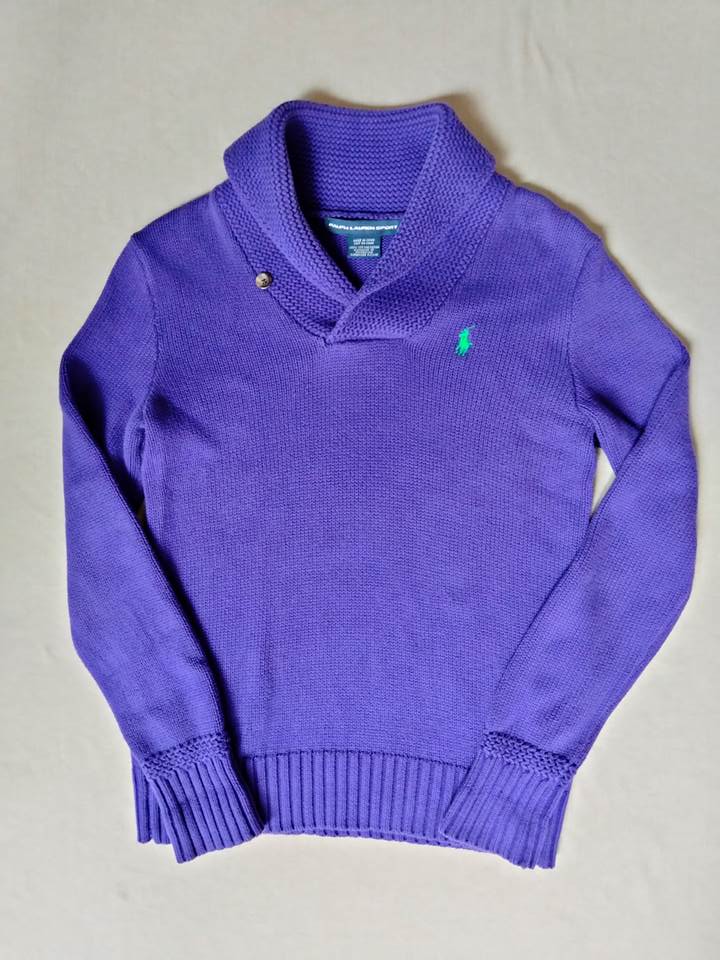 ラルフローレン Ralph Lauren ウィメンズ パープル ショールカラー ニット セーター（USED品）の画像