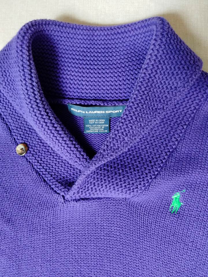 ラルフローレン Ralph Lauren ウィメンズ パープル ショールカラー ニット セーター（USED品）の画像