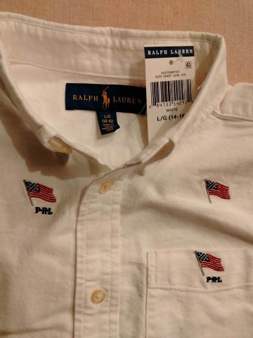 ポロ ラルフローレン Polo Ralph Lauren 星条旗 アメリカ 国旗 ボタンダウン シャツ 総柄 刺繍 BDシャツ ホワイト 半袖画像