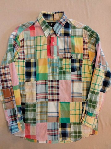 ポロ ラルフローレン パッチワーク プルオーバー ボタンダウンシャツ（USED品）の画像