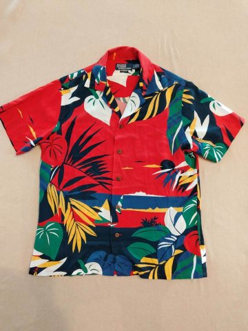 ポロ ラルフローレン アロハシャツ オープンカラー レッドの画像
