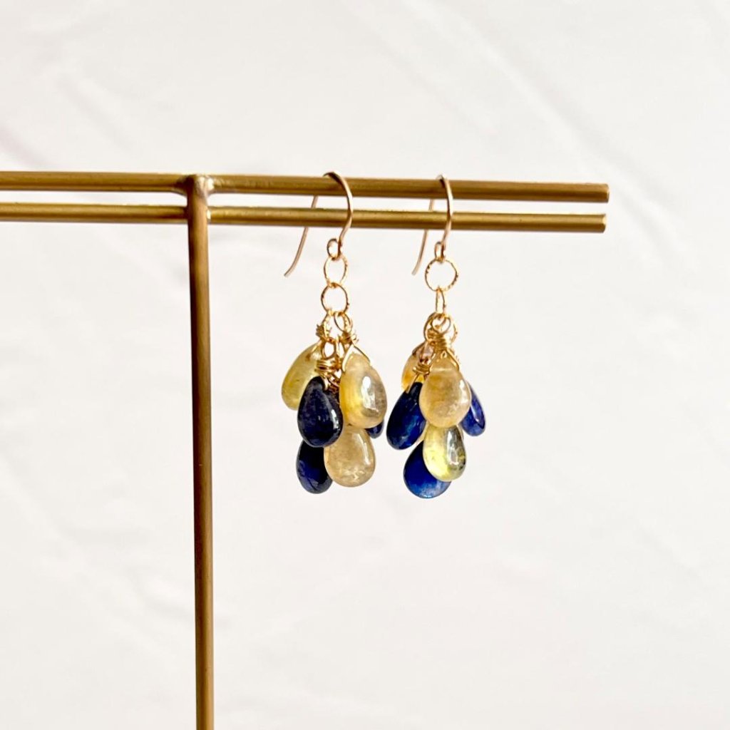 「秋の実り旬のレモン」サファイアのピアス・イヤリング_ブルーイエロー_14kgfの画像