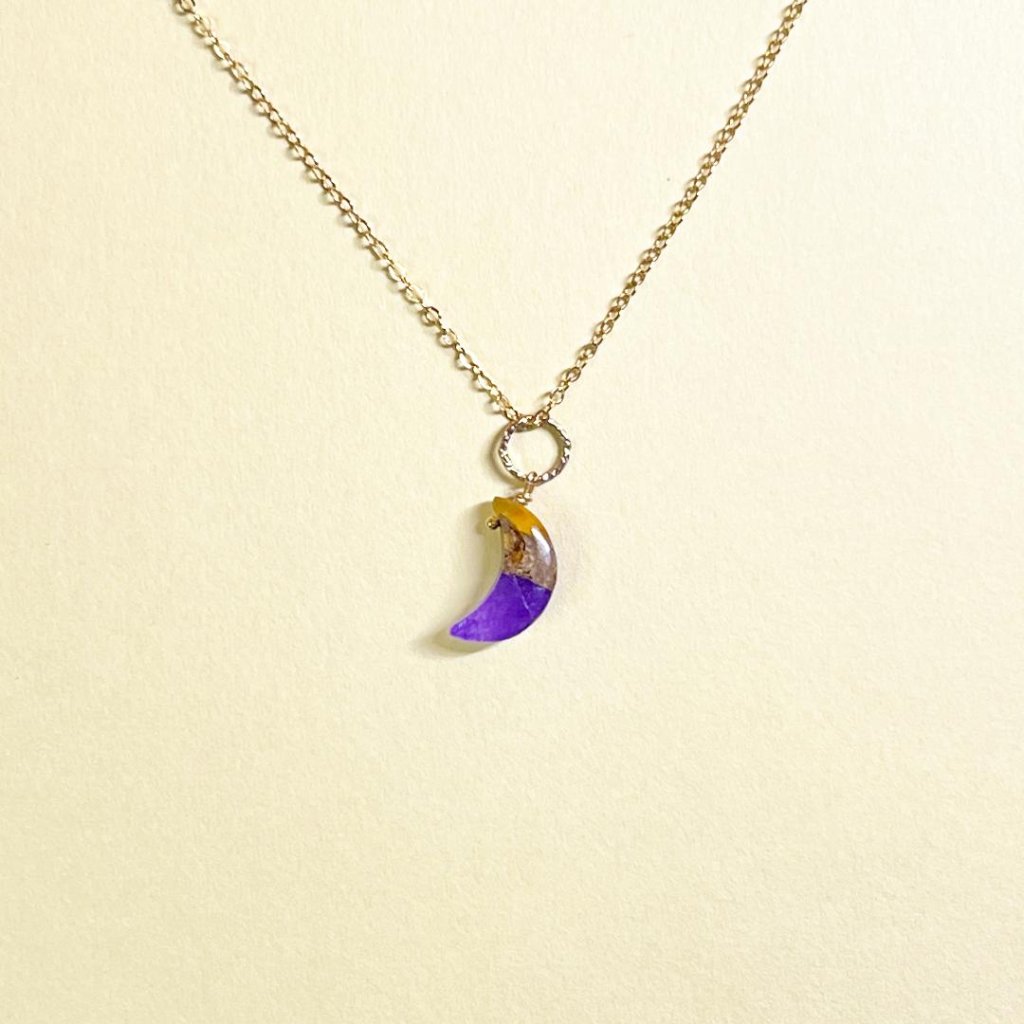 月形ペンダントヘッド・ネックレスチャーム「秋の夜」イエローパープルコッパー 14kgfの画像