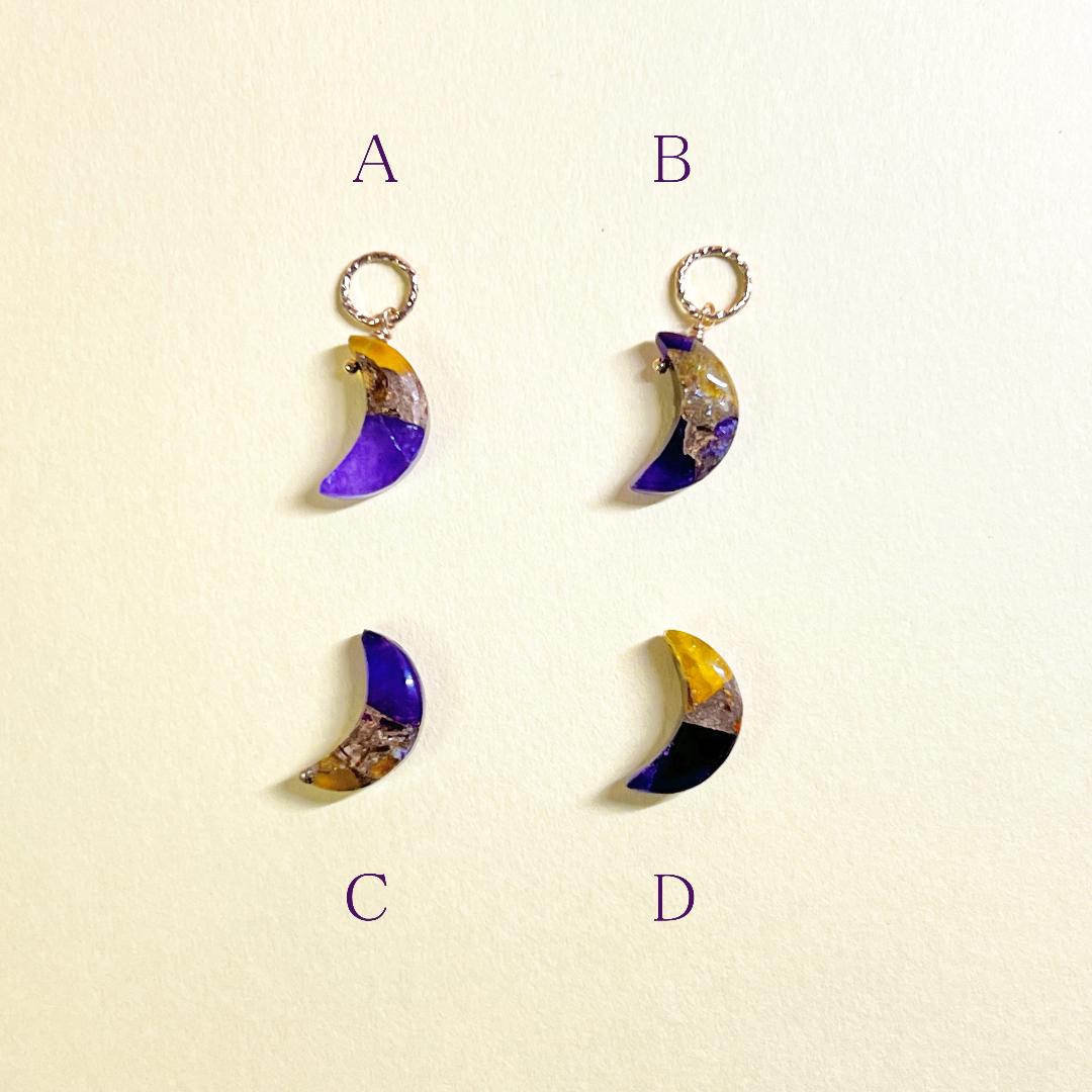 月形ペンダントヘッド・ネックレスチャーム「秋の夜」イエローパープルコッパー 14kgfの画像