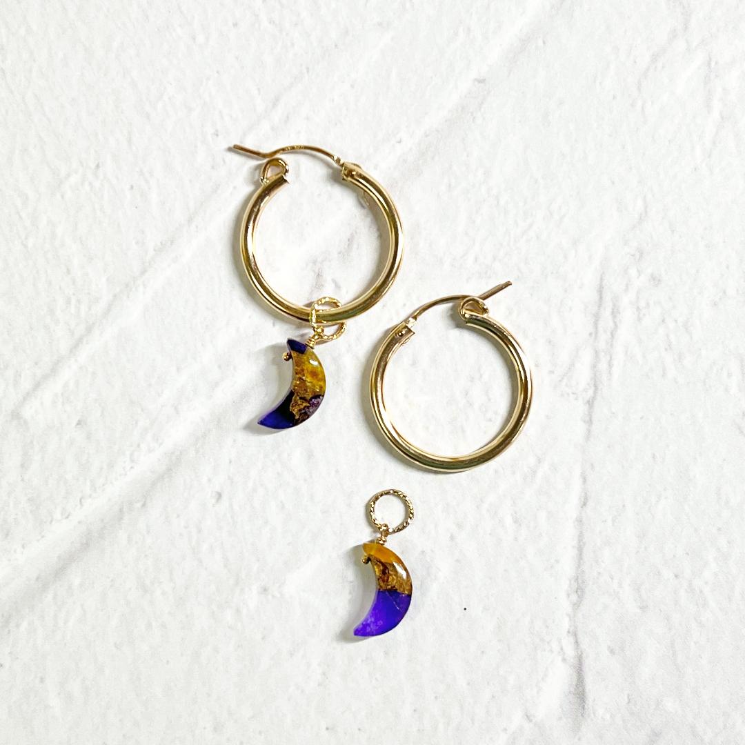 月形ペンダントヘッド・ネックレスチャーム「秋の夜」イエローパープルコッパー 14kgfの画像