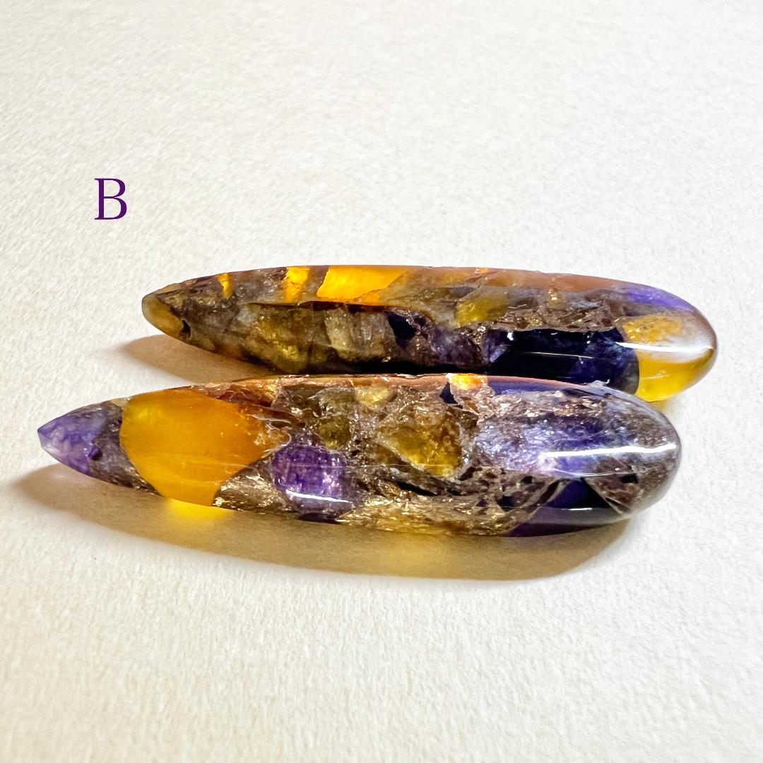 「秋の風」ロングペアシェイプのイヤリング/ピアス　イエローパープルコッパー 14kgfの画像