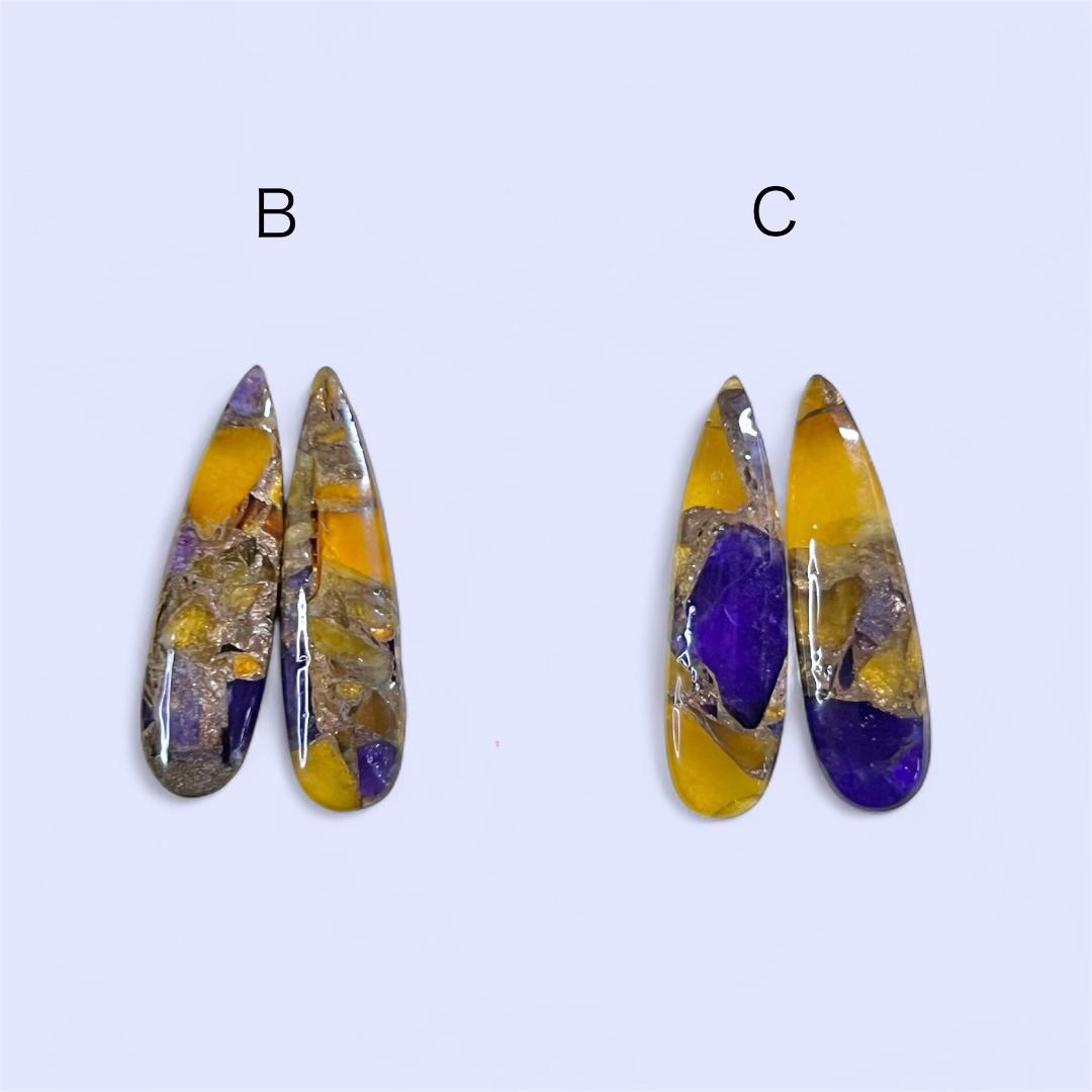 「秋の風」ロングペアシェイプのイヤリング/ピアス　イエローパープルコッパー 14kgfの画像