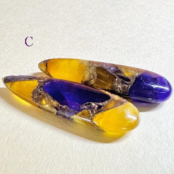 「秋の風」ロングペアシェイプのイヤリング/ピアス　イエローパープルコッパー 14kgfの画像