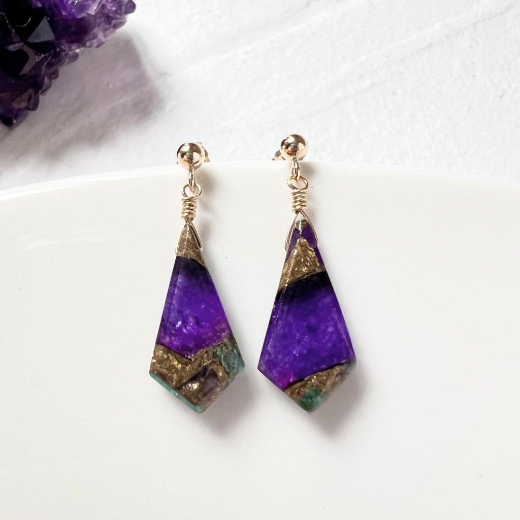 「風にのって」カイトシェイプのイヤリング/ピアス　ブルーパープルコッパー 14kgfの画像