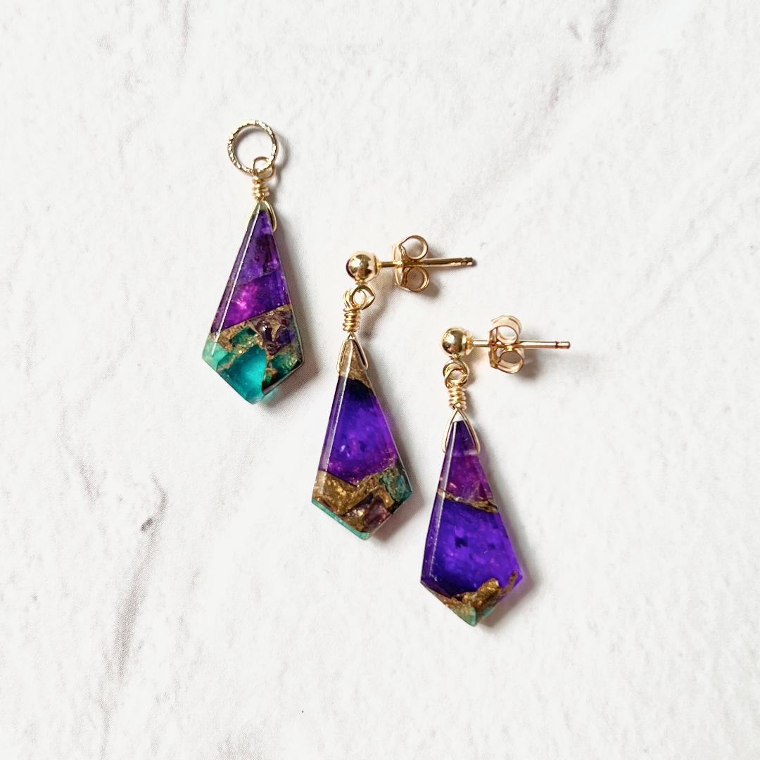 「風にのって」カイトシェイプのイヤリング/ピアス　ブルーパープルコッパー 14kgfの画像