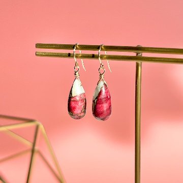 「千の桃街道」一粒イヤリング/ピアス　チューライトカルサイトコッパー 14kgfの画像