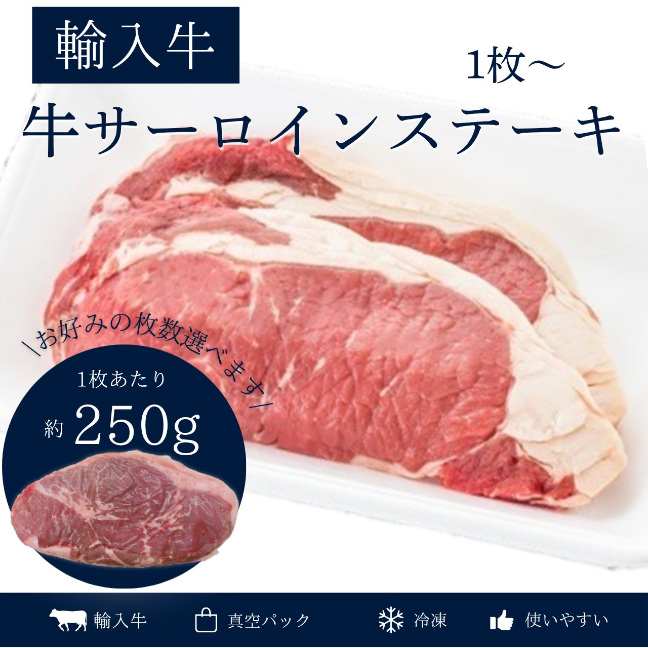 輸入牛サーロインステーキ　1枚（250g）の画像