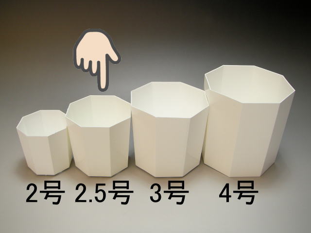 八角縁切立白プラ鉢-2.5号-小(2.5Y)