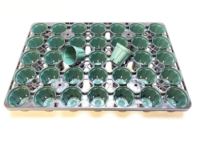 6cmポットや2号鉢用丸型枠トレイ：5×7=35鉢用＋スリット鉢-2号緑(トレイ1枚＋35鉢付きで1セット)画像