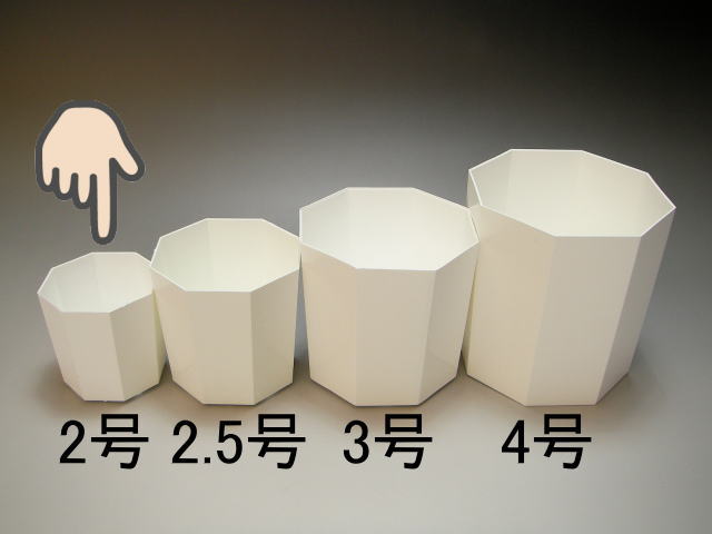 7.5cmポットや2.5号鉢用丸型枠トレイ：4×6=24鉢用＋八角縁切立白プラ鉢-2号(トレイ1枚＋24鉢付きで1セット)[W][254GW]画像