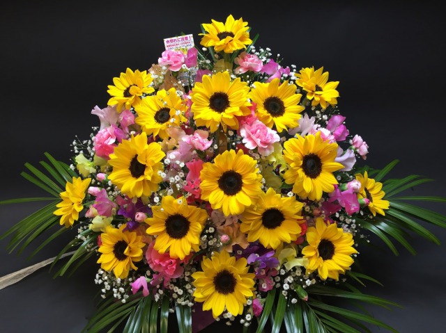 ひまわり16本＋季節のアソート花入 フラワーアレンジメント-特大(生花160規格)の画像