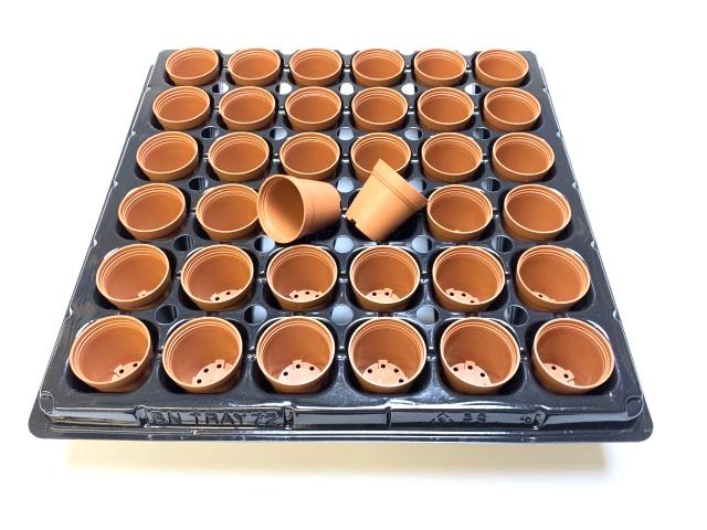 1号プラ鉢ぴったり整理トレイ-厚(ハード)＋1号プラ鉢-(濃い)茶-超ミニサイズ(トレイ1枚＋36鉢付きで1セット)の画像