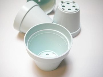 ミニ素焼鉢型風プラ鉢2号-縁丸型*丸鉢-水色[w]画像