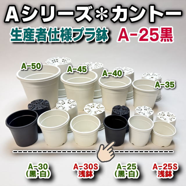 生産者仕様[カントー]●プラ鉢A-25-(2号相当)-黒[定番外]※製造時から汚れに見える白インク状の付着が有ったりします。ご了承ください[*][254GB]の画像