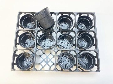 プレステラ90対応：四角型枠黒トレイハーフ＋テラコッタ鉢型風プラ鉢-2号-黒(トレイ1枚＋12鉢付きで1セット)画像