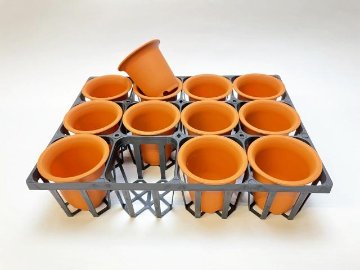 プレステラ90対応：四角型枠黒トレイハーフ＋厚手のプラ鉢-ふっくら2.5号[茶](トレイ1枚＋12鉢付きで1セット)画像