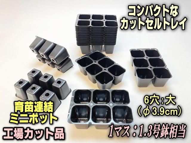 カットセルトレイ-3×2=6穴【植穴:大3.9cm四角】工場分割カット品
