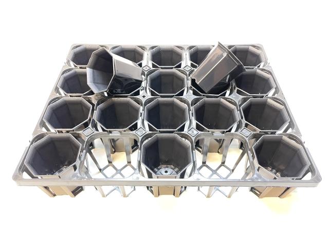 プレステラ105対応：四角型枠黒トレイ大＋八角縁広プラ鉢-3号大-黒(トレイ1枚＋20鉢付きで1セット)[254GB]の画像