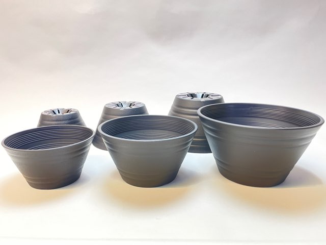 陶器風プラ鉢セラアート平鉢(丸鉢)-21号-黒(直径φ約21cmで一般的な7号浅鉢相当)