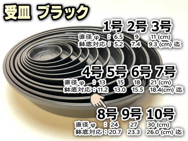 受皿-8号黒[ブラック](φ約24cm×高さ4.0cm)鉢皿※鉢底直径φ20.7cm迄の鉢がギリギリ入るサイズ＊1枚売※黒で擦れ傷目立ちがちお許し下さいの画像