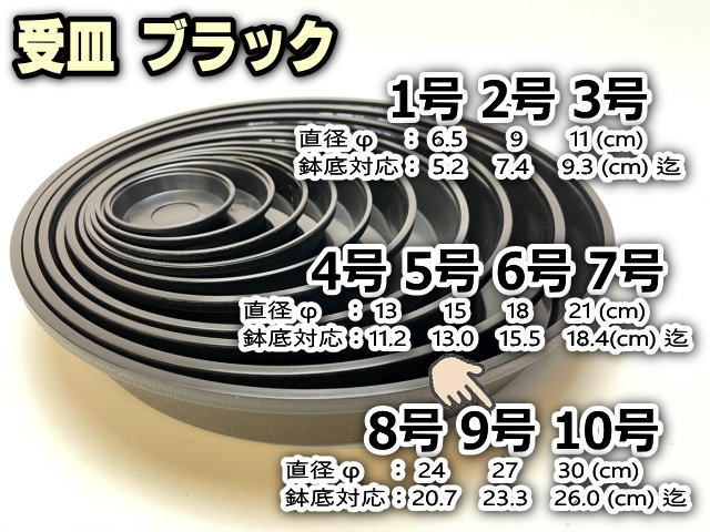 受皿-9号黒[ブラック](φ約27cm×高さ4.5cm)鉢皿※鉢底直径φ23.3cm迄の鉢がギリギリ入るサイズ＊1枚売※黒で擦れ傷目立ちがちお許し下さいの画像