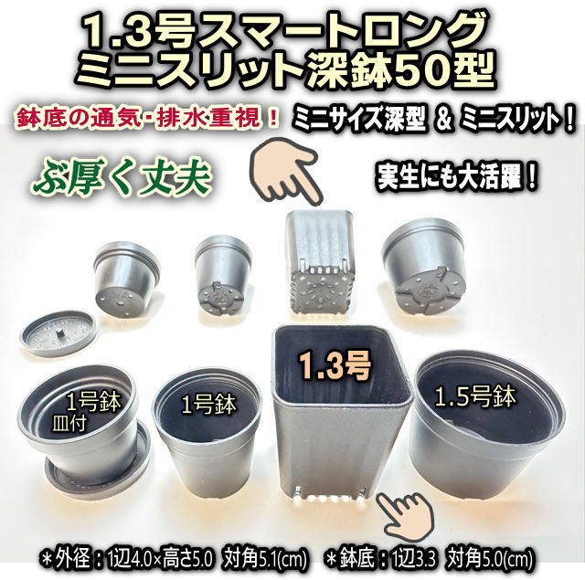 1.3号スマートロング-ミニスリット深鉢50型-黒☆(スリットポット