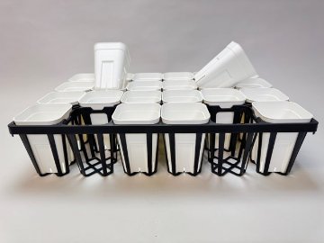 プレステラ深鉢専用★-90対応四角枠トレイ：24鉢用(黒)＋プレステラ深鉢90-白☆(トレイ1枚＋24鉢付きで1セット)[254GB]の画像