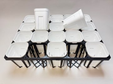 プレステラ深鉢専用★-105対応四角枠トレイ：20鉢用(黒)＋プレステラ深鉢105-白☆(トレイ1枚＋20鉢付きで1セット)[254GW]の画像