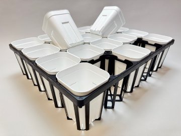 プレステラ深鉢専用★-105対応四角枠トレイ：20鉢用(黒)＋プレステラ深鉢105-白☆(トレイ1枚＋20鉢付きで1セット)[254GW]の画像
