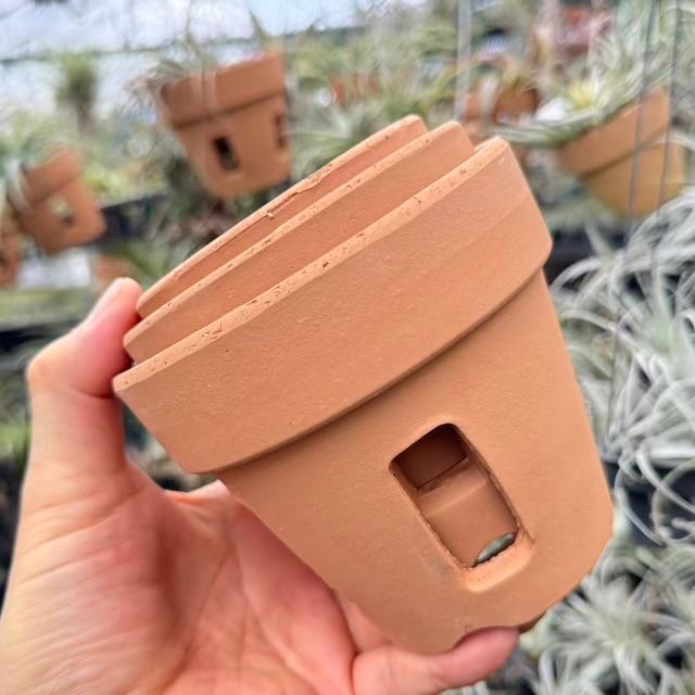 R8/8/18少量入荷！(新)側面穴3ヶ所タイプ＊穴あき(胴抜き)素焼鉢-3号[長四角形穴]洋蘭/着生蘭/フウラン/セッコク/エアプランツ/ビカクシダ1鉢売※多少の欠け凹みご容赦を!の画像