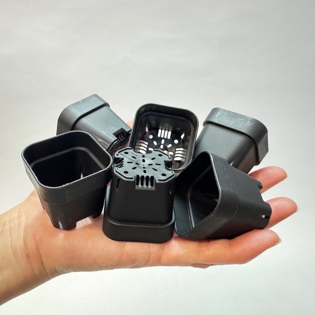 ミニプラ鉢1号・1.3号鉢対応-白色ミニトレイ-35(5×7)鉢用＋1.3号四角極小ミニスリット浅型鉢45型-黒※擦り傷テカリ有(トレイ1枚＋35鉢付きで1セット)の画像