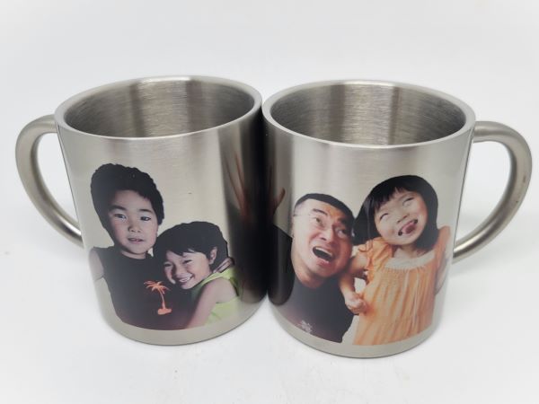写真プリント　名入れペア ステンレス マグカップ 昇華転写の画像