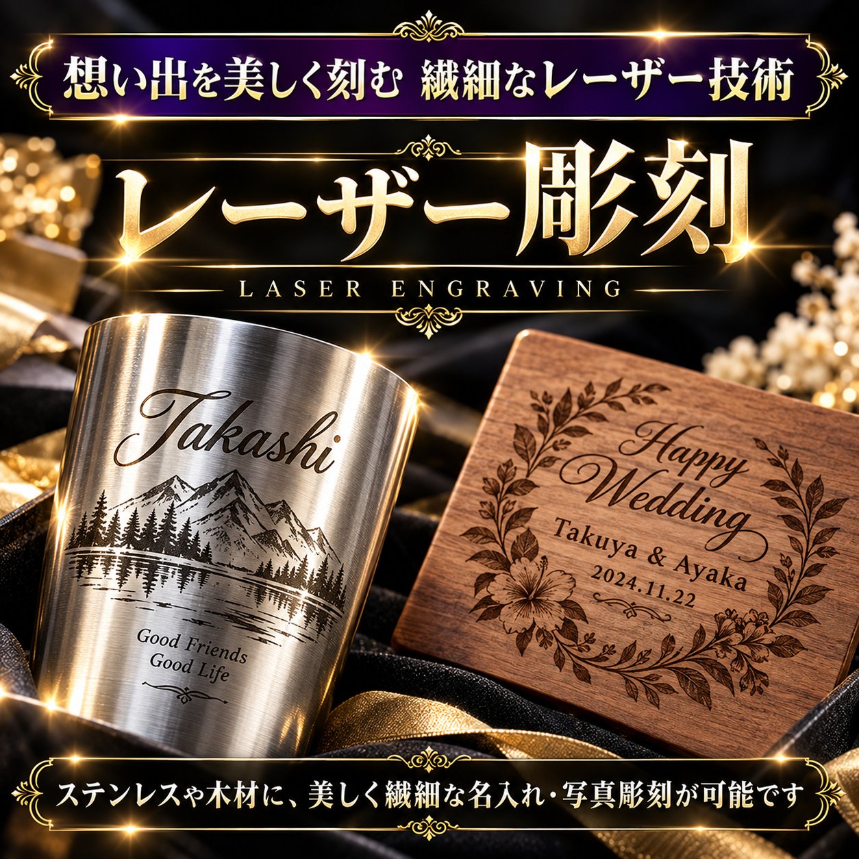レーザー加工　持ち込み素材　通常彫刻　４Ｌサイズ　600㎠以内　長辺45cm迄の画像