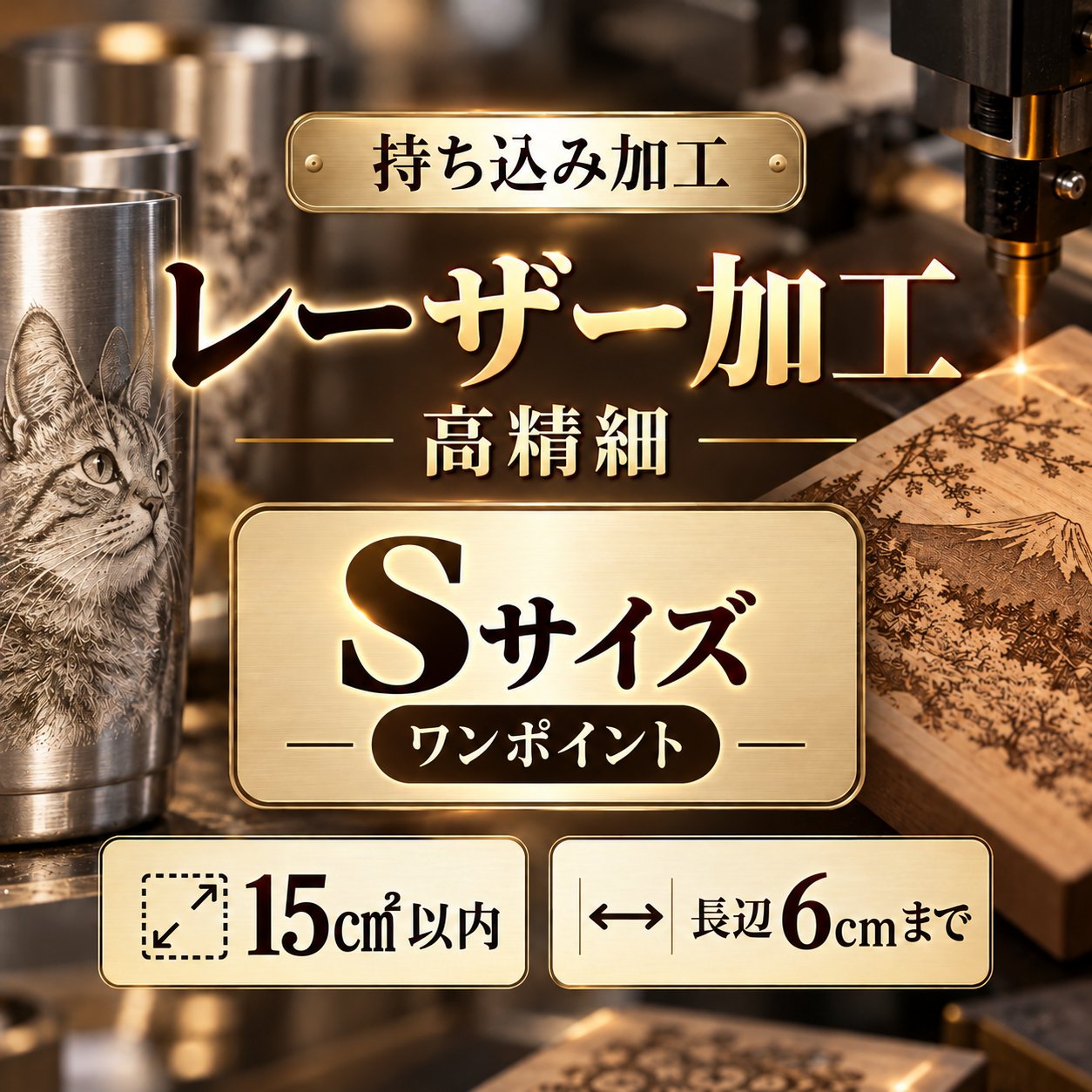 レーザー加工　持ち込み素材　写真彫刻　高精細彫刻　Ｓサイズ　9㎠以内　長辺4cm迄の画像