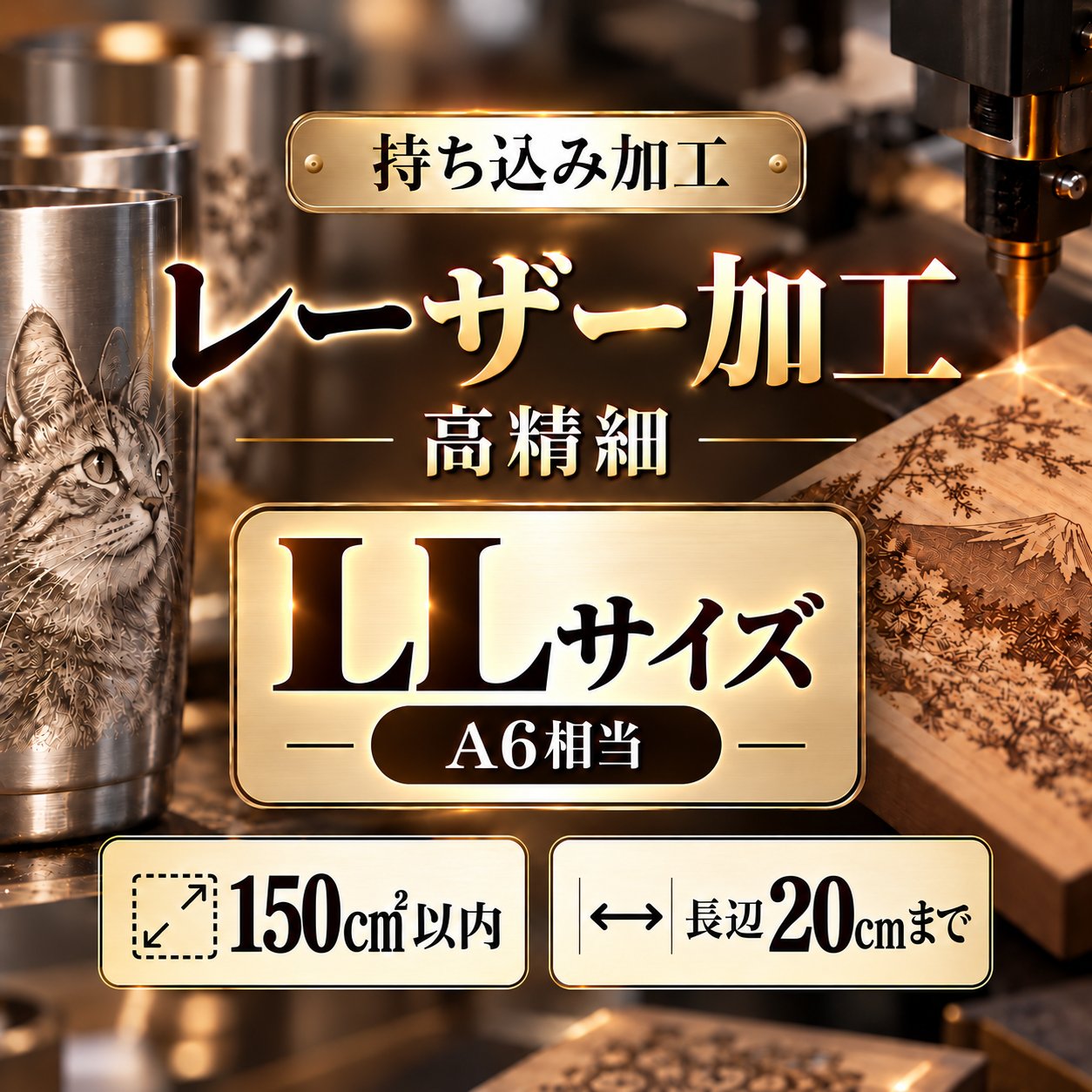 レーザー加工　持ち込み素材　写真彫刻　高精細彫刻　ＬＬサイズ　150㎠以内　長辺20cm迄の画像