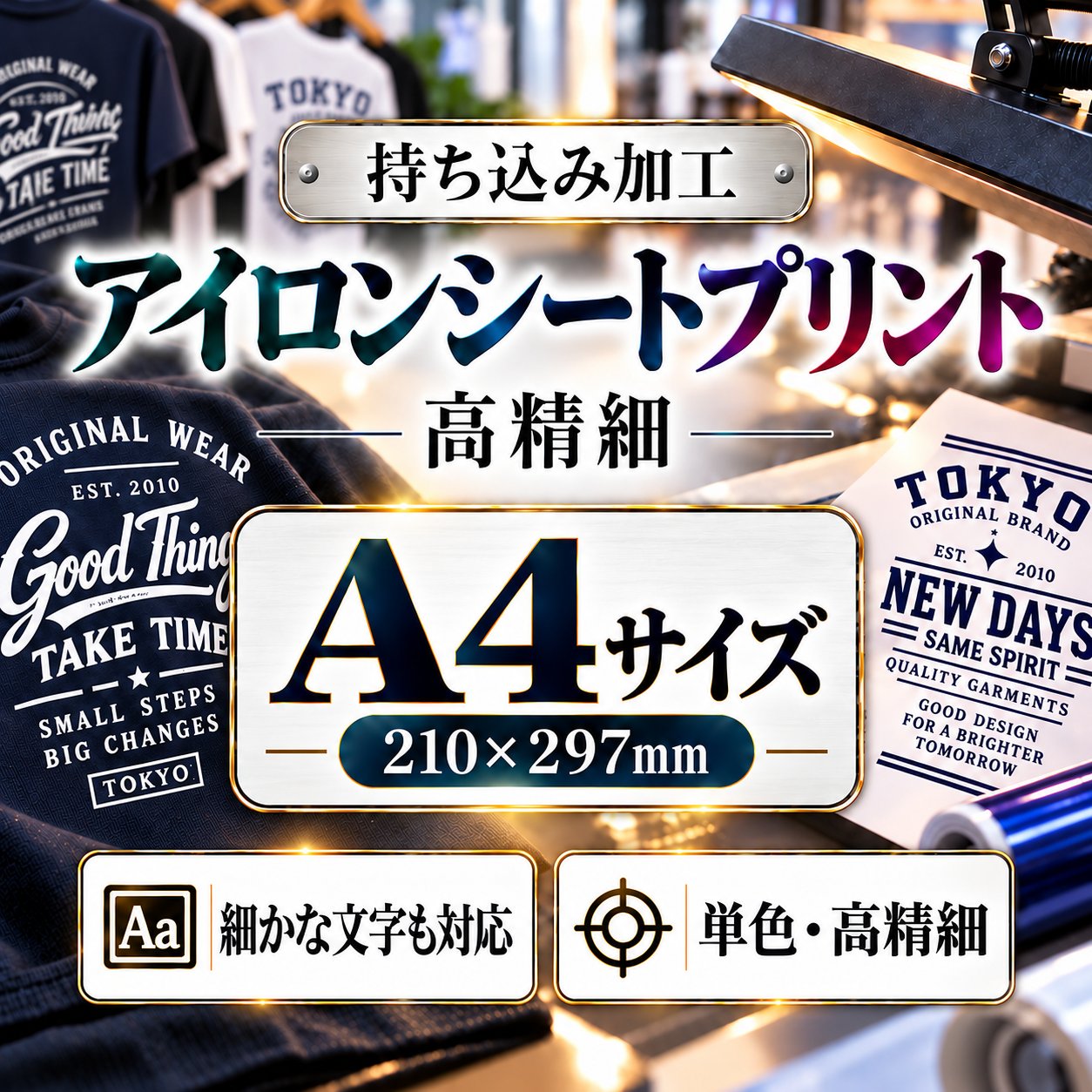 Ａ４サイズ　アイロンシートプリント　持ち込み商品　熱転写シート　ポリエステル素材　綿素材　高精細印刷の画像
