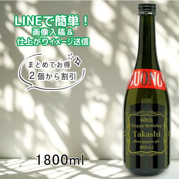 名入れ日本酒　デザイン彫刻　純米大吟醸　竹の露　BUONO! ボーノ!　1800の画像